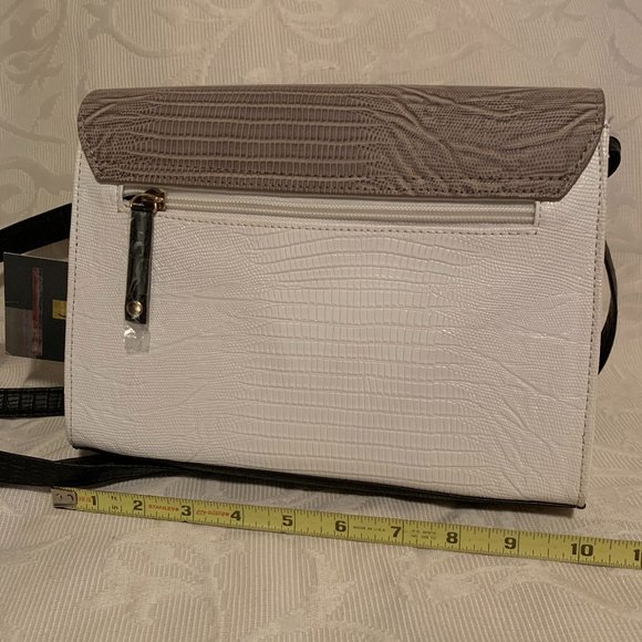 Beautiful Joanel White/Taupe Vegan Leather Embossed Handbag - Picture 8 of 13